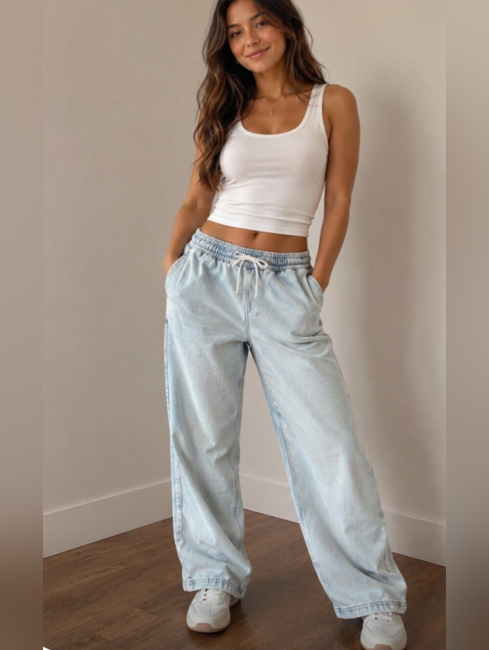 H&M Women's Light Blue Cotton Denim Joggers